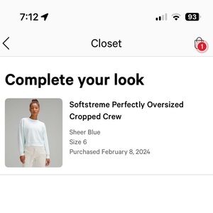 lululemon athletica Sheer Blue Cropped Crew Sweatshirt